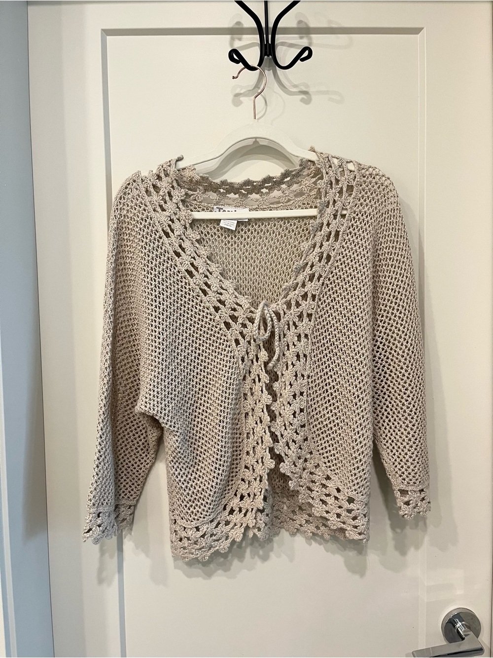 Crochet style beige cardigan